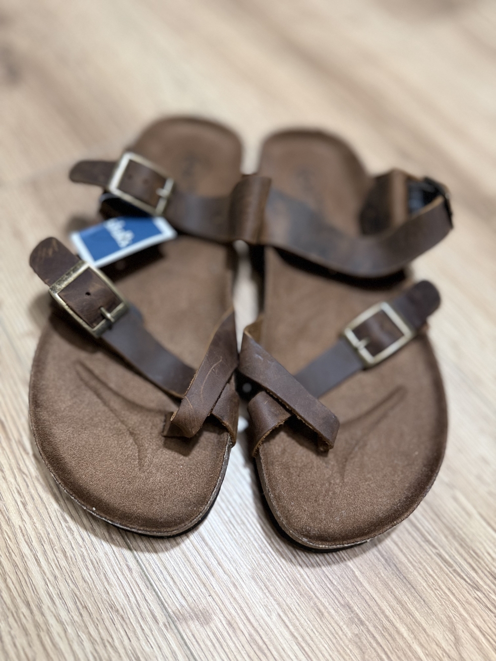 White Mountain Brown Strappy Leather Sandals with Buckle Detail
